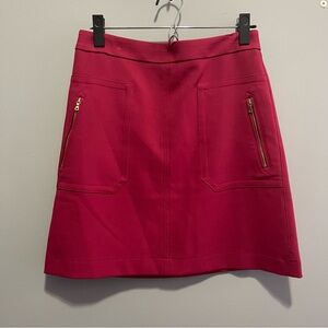 LOFT A-Line Skirt in Red with Gold Zipper Accents